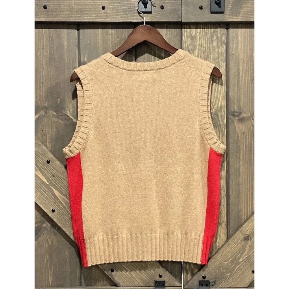 Boden Camel and Red Sleeveless Button Front Sweater Vest - Picture 5 of 11